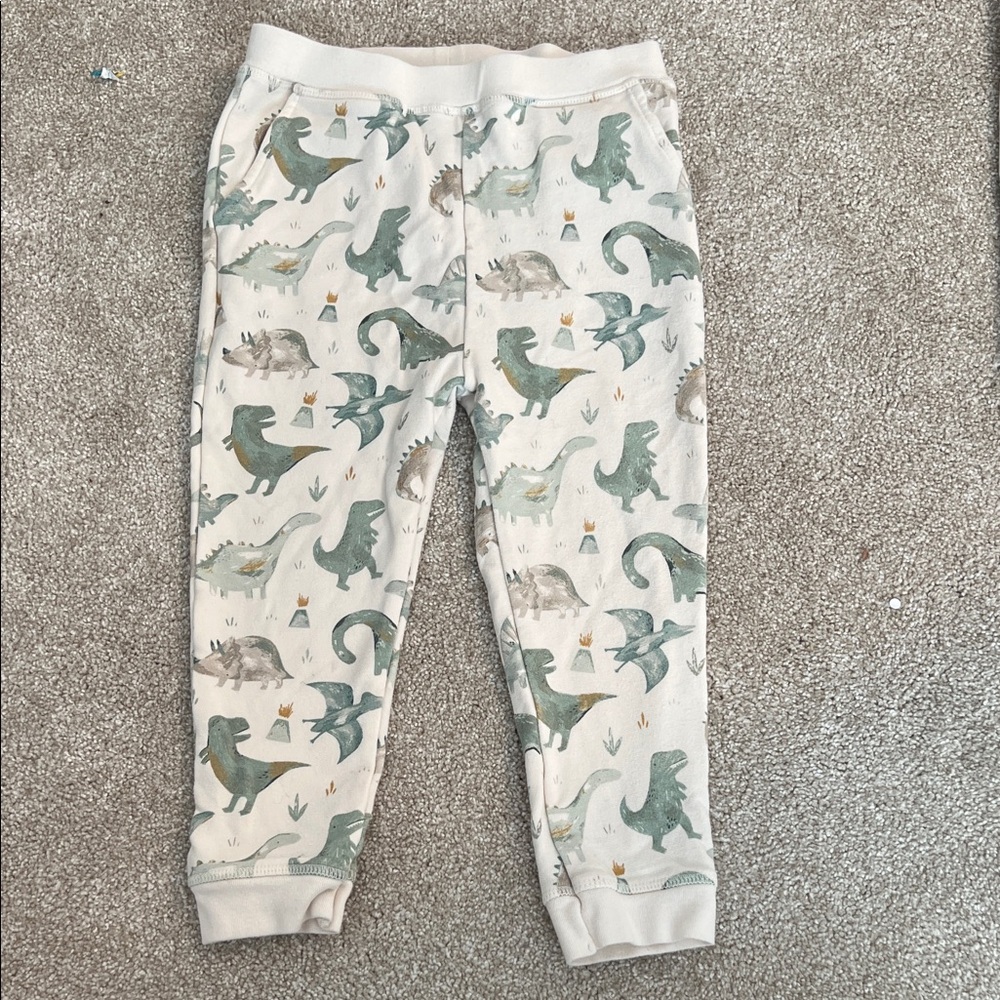 Angel Dear Dinosaur Print Sweatpants - Cream and Green